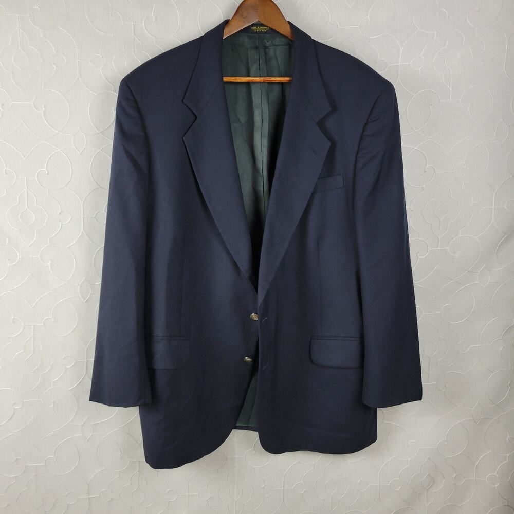 Oscar De La Renta Sport Coat Mens 43R Navy Blue Gold Buttons Tailored Fit Blazer